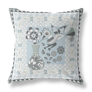 Homeroots 26" X 26" Cream Peacock Blown Seam Floral Indoor Outdoor Throw Pillow   481752