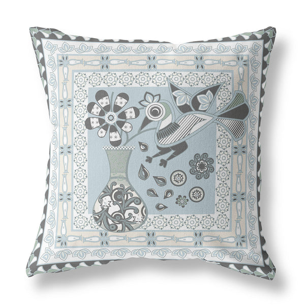 Homeroots 26" X 26" Cream Peacock Blown Seam Floral Indoor Outdoor Throw Pillow   481752