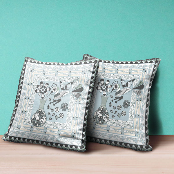 Homeroots 26" X 26" Cream Peacock Blown Seam Floral Indoor Outdoor Throw Pillow   481752