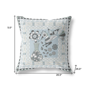 Homeroots 26" X 26" Cream Peacock Blown Seam Floral Indoor Outdoor Throw Pillow   481752