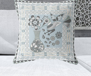 Homeroots 26" X 26" Cream Peacock Blown Seam Floral Indoor Outdoor Throw Pillow   481752