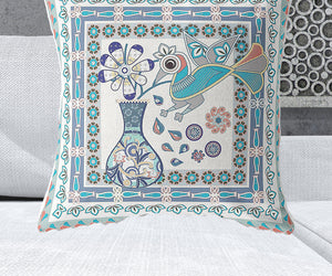 Homeroots 28" X 28" Off White Peacock Blown Seam Floral Indoor Outdoor Throw Pillow   481768