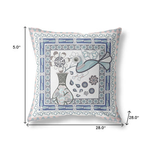 Homeroots 28" X 28" Pink And White Bird Blown Seam Floral Indoor Outdoor Throw Pillow   481783