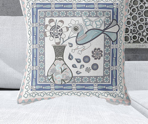 Homeroots 28" X 28" Pink And White Bird Blown Seam Floral Indoor Outdoor Throw Pillow   481783