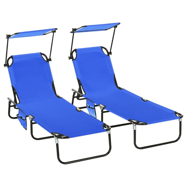 English Elm Outsunny Folding Chaise Lounge Chairs Set - Adjustable Recline, Canopy Shade, Portable Comfort For Poolside W2225P200945-GIGA
