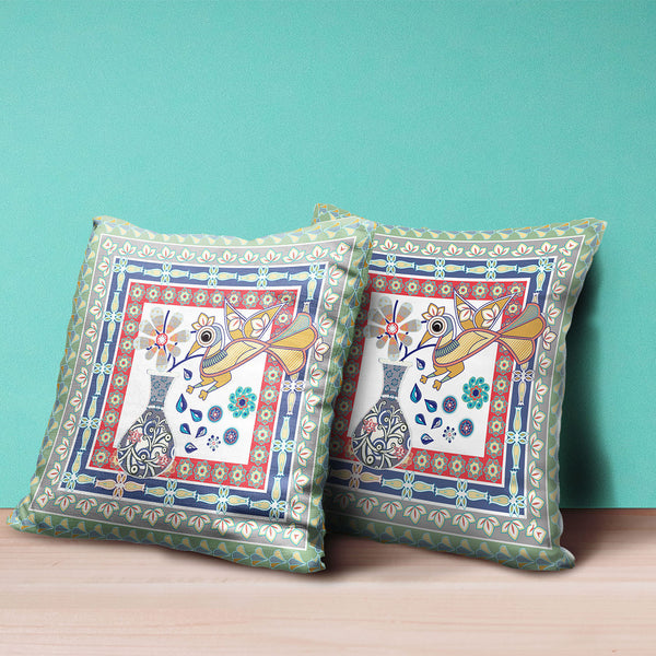 Homeroots 26" X 26" Red Bird Blown Seam Floral Indoor Outdoor Throw Pillow   481797