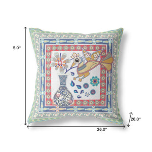 Homeroots 26" X 26" Red Bird Blown Seam Floral Indoor Outdoor Throw Pillow   481797