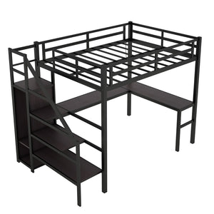 English Elm Twin Xl Metal Loft Bed With L-Shaped Desk & Usb Ports – Stylish Space-Saver For Teens & Adults! W1580S00041-GIGA