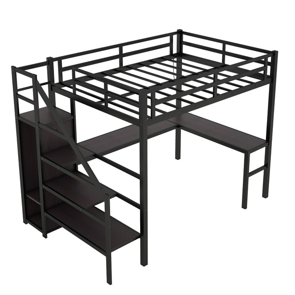 English Elm Twin Xl Metal Loft Bed With L-Shaped Desk & Usb Ports – Stylish Space-Saver For Teens & Adults! W1580S00041-GIGA