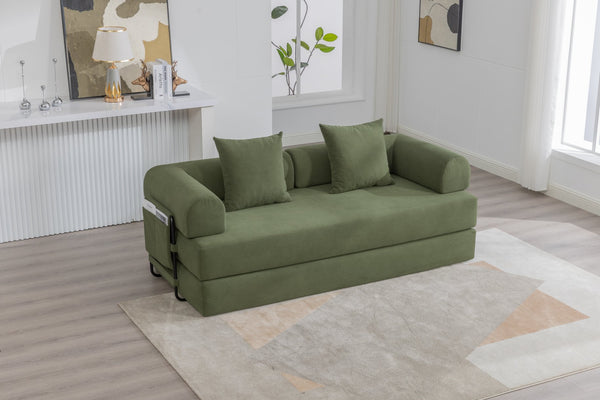 English Elm UNITED modular foldable sofa with metal frame, corduroy upholstery, side pocket & quick assembly convenience Green W1568P374077