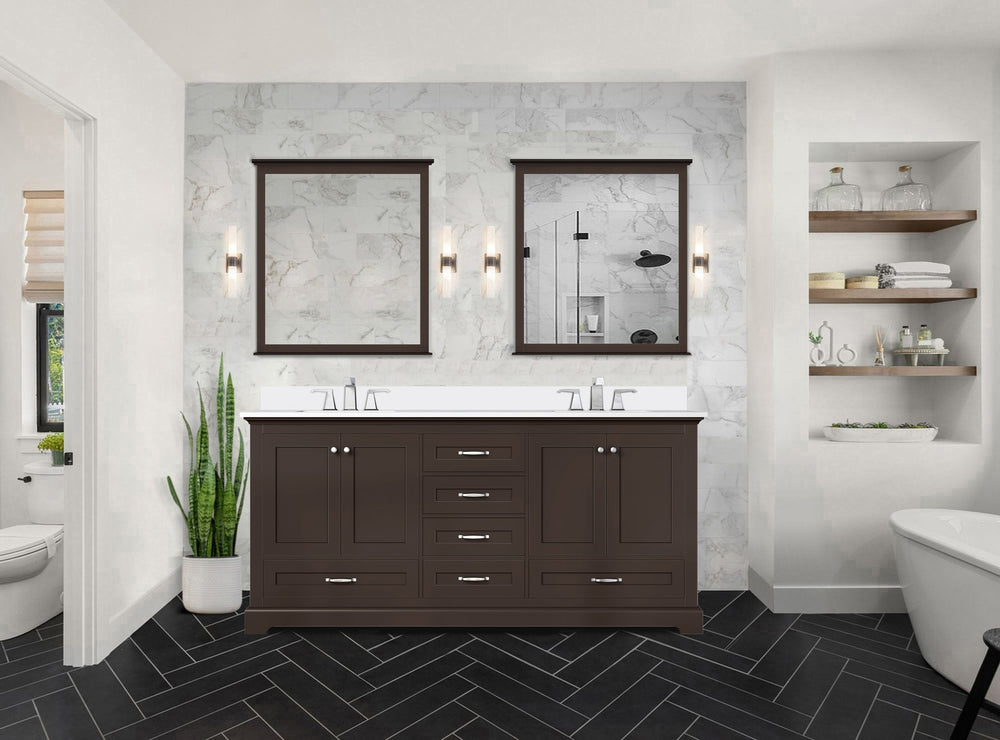 English Elm Espresso 72 in Double Bath Vanity with Cultured Marble Top, Solid Wood, Soft-Close Drawers, Storage B2731P258395