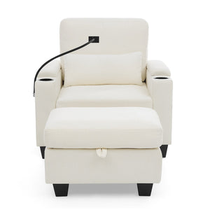 English Elm Single Chenille Manual Recliner with Usb Port Hidden Storage Ottoman and Cup Holders Beige W487P423650