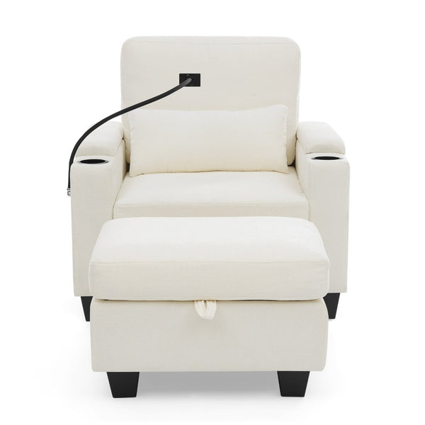English Elm Single Chenille Manual Recliner with Usb Port Hidden Storage Ottoman and Cup Holders Beige W487P423650
