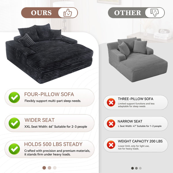 English Elm 028dr-oversized Corduroy Chaise Lounge Sleeper Chair Xxl Seat for Studio Living Gray W527S00009