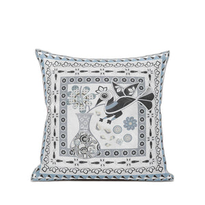 Homeroots 28" X 28" Blue And White Bird Blown Seam Floral Indoor Outdoor Throw Pillow   481808