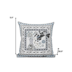 Homeroots 28" X 28" Blue And White Bird Blown Seam Floral Indoor Outdoor Throw Pillow   481808