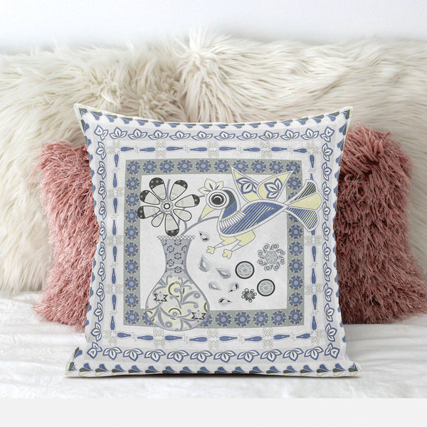 Homeroots 28" X 28" Gray And White Peacock Blown Seam Floral Indoor Outdoor Throw Pillow  Polyester And Cotton Blend 481848