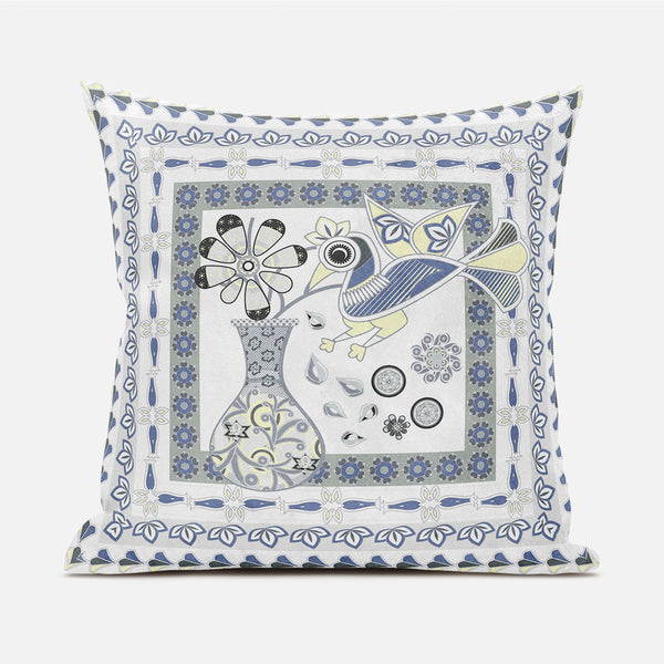 Homeroots 28" X 28" Gray And White Peacock Blown Seam Floral Indoor Outdoor Throw Pillow  Polyester And Cotton Blend 481848