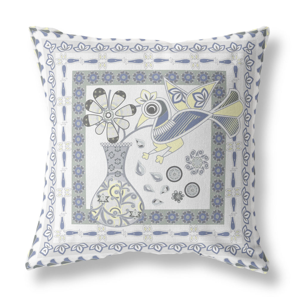 Homeroots 28" X 28" Gray And White Peacock Blown Seam Floral Indoor Outdoor Throw Pillow  Polyester And Cotton Blend 481848