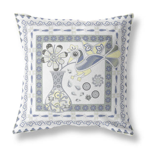 Homeroots 28" X 28" Gray And White Peacock Blown Seam Floral Indoor Outdoor Throw Pillow  Polyester And Cotton Blend 481848
