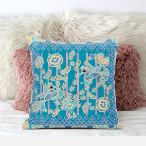 Homeroots 26" X 26" Blue And Green Peacock Blown Seam Floral Indoor Outdoor Throw Pillow  Polyester And Cotton Blend 481852