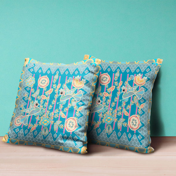 Homeroots 28" X 28" Blue And Gray Peacock Blown Seam Floral Indoor Outdoor Throw Pillow   481858