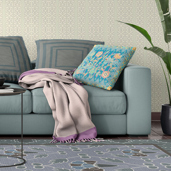 Homeroots 28" X 28" Blue And Gray Peacock Blown Seam Floral Indoor Outdoor Throw Pillow   481858