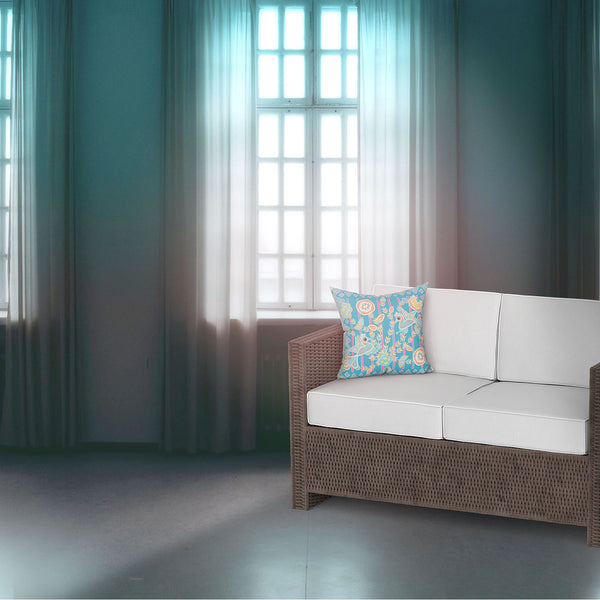 Homeroots 28" X 28" Blue And Gray Peacock Blown Seam Floral Indoor Outdoor Throw Pillow   481858