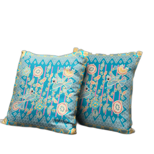 Homeroots 28" X 28" Blue And Gray Peacock Blown Seam Floral Indoor Outdoor Throw Pillow   481858