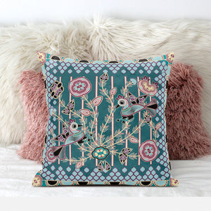 Homeroots 26" X 26" Dark Green Peacock Blown Seam Floral Indoor Outdoor Throw Pillow   481862