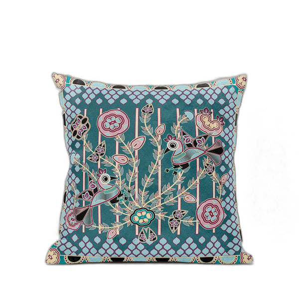 Homeroots 26" X 26" Dark Green Peacock Blown Seam Floral Indoor Outdoor Throw Pillow   481862