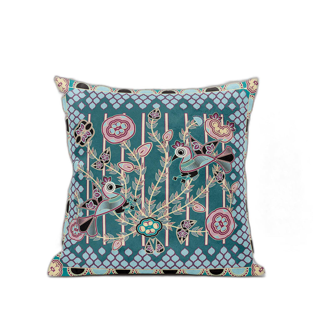 Homeroots 26" X 26" Dark Green Peacock Blown Seam Floral Indoor Outdoor Throw Pillow   481862