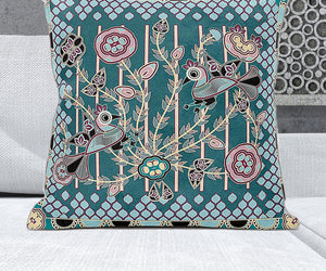Homeroots 28" X 28" Dark Green Peacock Blown Seam Floral Indoor Outdoor Throw Pillow   481863
