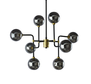 Sunpan Deimos Chandelier - Modern Ceiling Light with Smoke Grey Glass and Black Iron, Perfect for Any Space Small - 31W x 31D x 49H