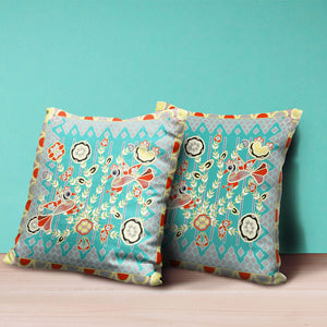 Homeroots 26" X 26" Light Blue Peacock Blown Seam Floral Indoor Outdoor Throw Pillow   481877