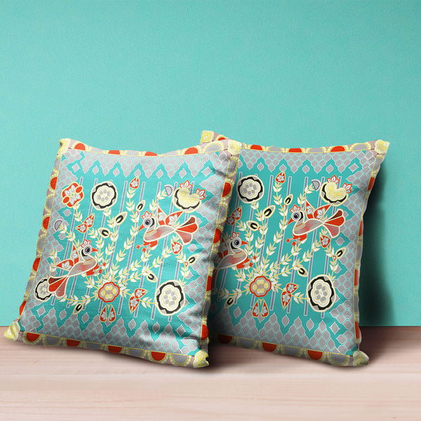 Homeroots 26" X 26" Light Blue Peacock Blown Seam Floral Indoor Outdoor Throw Pillow   481877