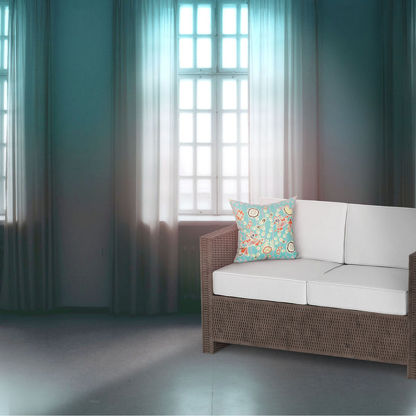 Homeroots 26" X 26" Light Blue Peacock Blown Seam Floral Indoor Outdoor Throw Pillow   481877