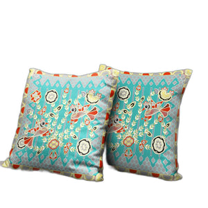Homeroots 26" X 26" Light Blue Peacock Blown Seam Floral Indoor Outdoor Throw Pillow   481877