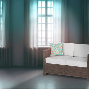 Homeroots 28" X 28" Light Blue Peacock Blown Seam Floral Indoor Outdoor Throw Pillow   481878