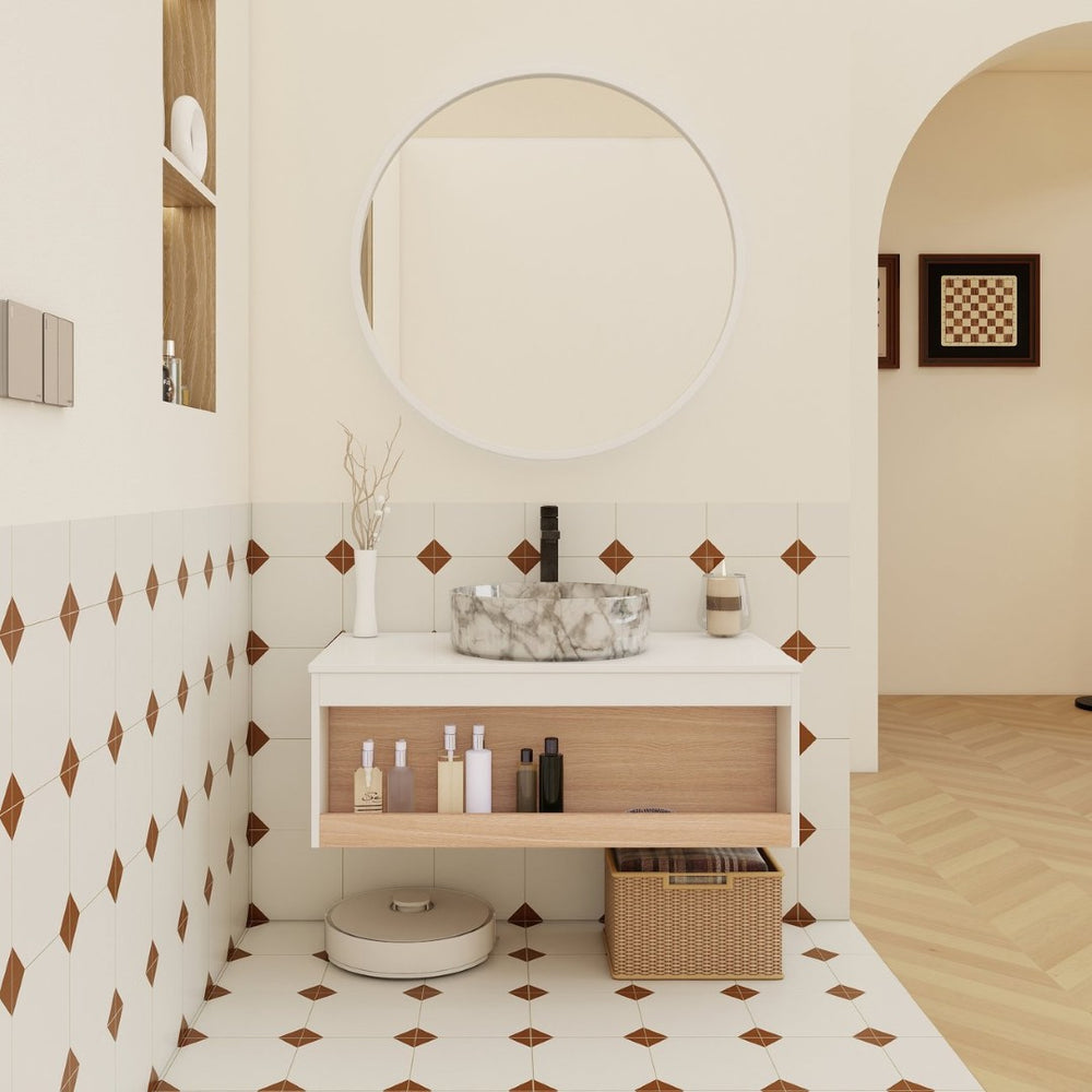 English Elm 36" Floating Bathroom Vanity Light Oak Modular Cabinet with Gel Coat Integrated Sink Grey+White,White + Light Oak W3450S00064
