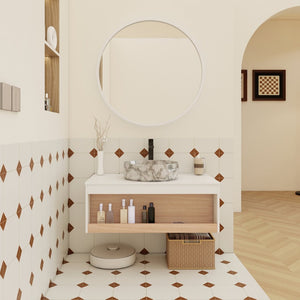 English Elm 36" Floating Bathroom Vanity Light Oak Modular Cabinet with Gel Coat Integrated Sink Grey+White,White + Light Oak W3450S00064