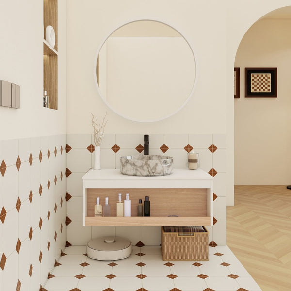 English Elm 36" Floating Bathroom Vanity Light Oak Modular Cabinet with Gel Coat Integrated Sink Grey+White,White + Light Oak W3450S00064