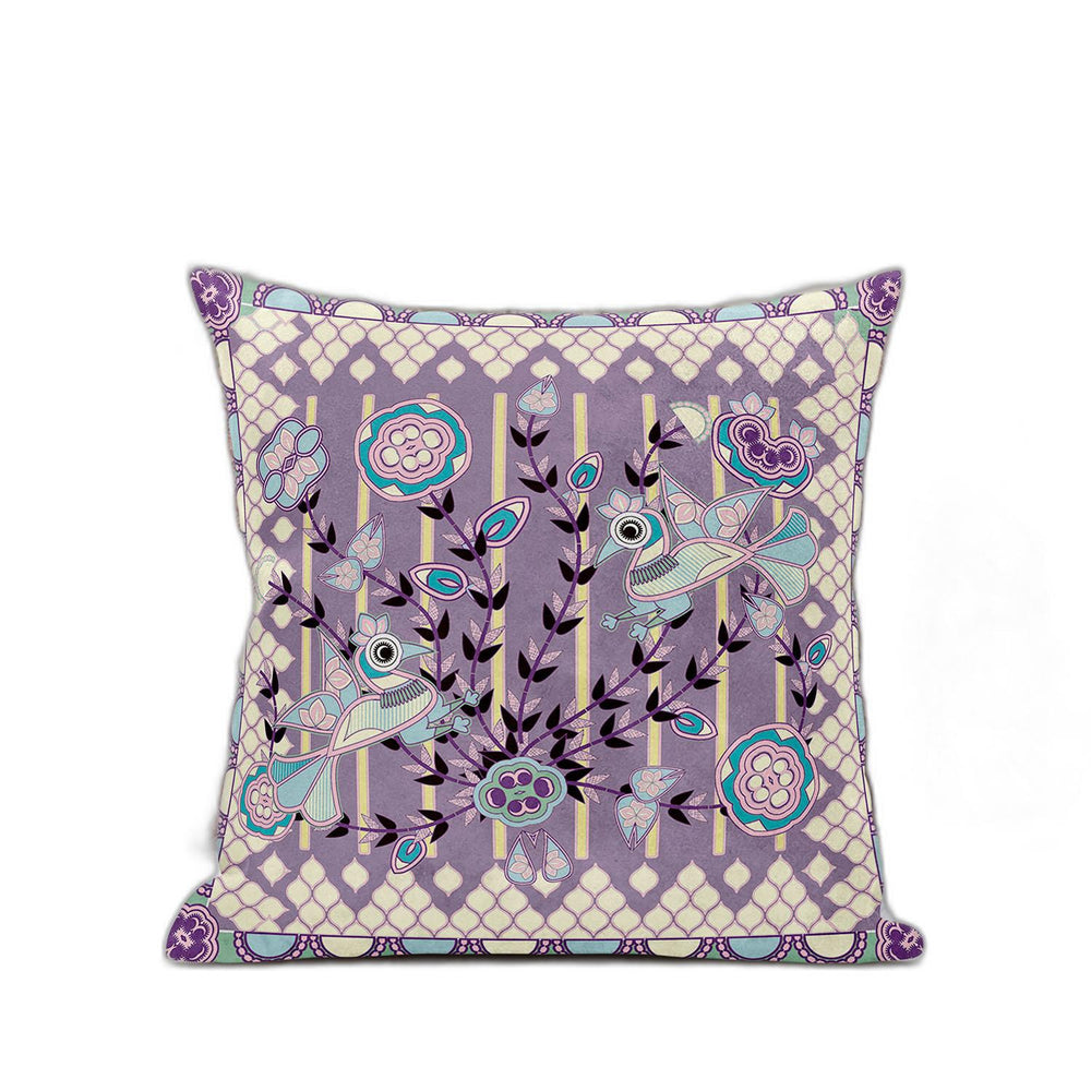 Homeroots 26" X 26" Muted Yellow Bird Blown Seam Floral Indoor Outdoor Throw Pillow   481887