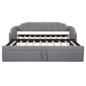 English Elm Twin Linen Upholstered Daybed with Pop up Trundle and Built in Usb Charging Gray SF000199AAE