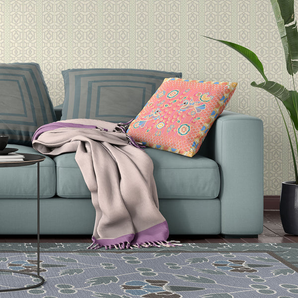 Homeroots 28" X 28" Peach And Blue Bird Blown Seam Floral Indoor Outdoor Throw Pillow   481908