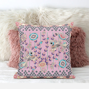 Homeroots 26" X 26" Pink Peacock Blown Seam Floral Indoor Outdoor Throw Pillow   481912