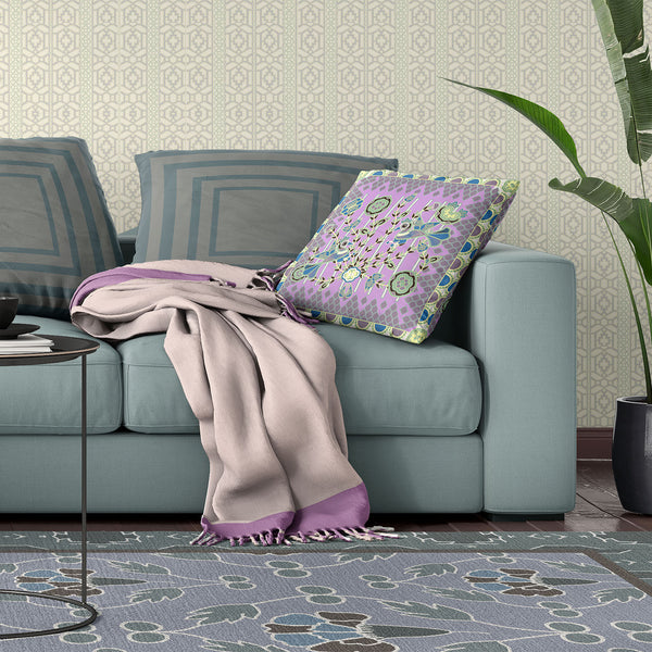 Homeroots 26" X 26" Purple And Yellow Bird Blown Seam Floral Indoor Outdoor Throw Pillow   481927