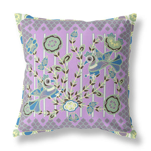 Homeroots 28" X 28" Purple And Yellow Bird Blown Seam Floral Indoor Outdoor Throw Pillow   481928