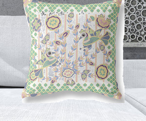Homeroots 26" X 26" Yellow And White Peacock Blown Seam Floral Indoor Outdoor Throw Pillow   481932