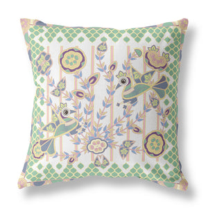 Homeroots 28" X 28" Yellow And White Peacock Blown Seam Floral Indoor Outdoor Throw Pillow   481933